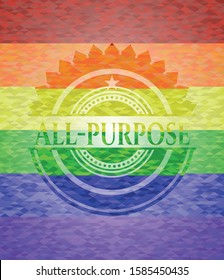 All-purpose emblem on mosaic background with the colors of the LGBT flag
