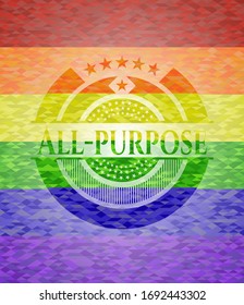 All-purpose emblem on mosaic background with the colors of the LGBT flag