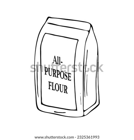 All-purpose flour pack.  Hand-drawn pack of flour, isolated vector illustration