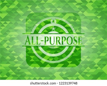 All-purpose green emblem with triangle mosaic background