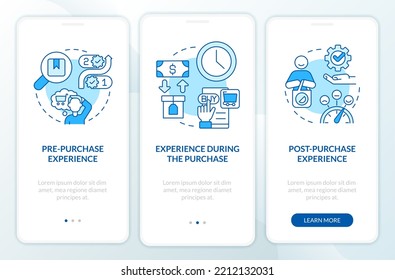 All-round sensory communication blue onboarding mobile app screen. Walkthrough 3 steps editable graphic instructions with linear concepts. UI, UX, GUI template. Myriad Pro-Bold, Regular fonts used