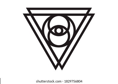 All-seeing eye of god in sacred geometry triangle, masonic sign and illuminati symbol