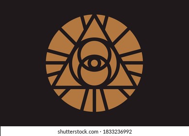 All-seeing eye of god in sacred geometry triangle, masonic sign and illuminati symbol