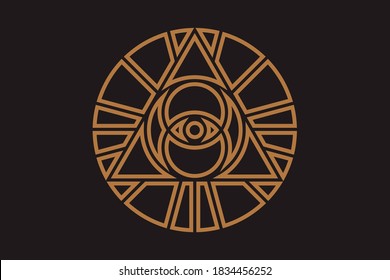 All-seeing eye of god in sacred geometry triangle, masonic sign and illuminati symbol