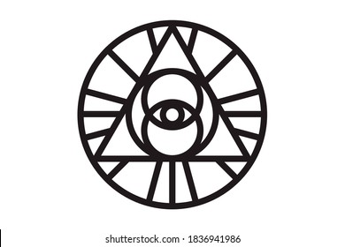 All-seeing eye of god in sacred geometry triangle, masonic sign and illuminati symbol