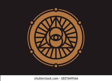 All-seeing eye of god in sacred geometry triangle, masonic sign and illuminati symbol