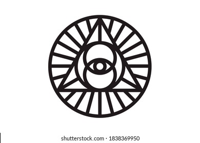 All-seeing eye of god in sacred geometry triangle, masonic sign and illuminati symbol