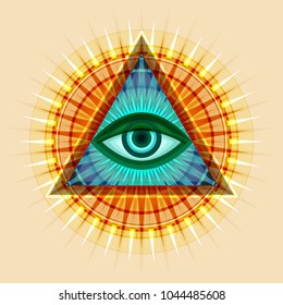 All-Seeing Eye of God (The Eye of Providence | Eye of Omniscience | Luminous Delta | Oculus Dei). 
Ancient mystical sacral symbol of Illuminati and Freemasonry.