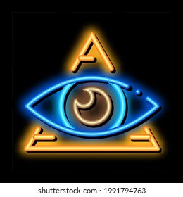 All-seeing Eye neon light sign vector. Glowing bright icon All-seeing Eye sign. transparent symbol illustration