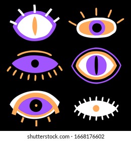 The all-seeing eye occult symbols on dark background. Decorative esoteric vector design elements.