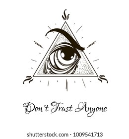 All-seeing eye. Eye of Providence. Outline vector illustration isolated on white background for tattoos, printing on T-shirts and other items.