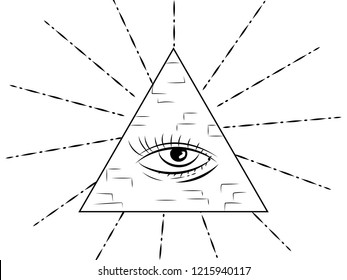 All-seeing eye in the pyramid. Outline drawing. Masonic symbol.
