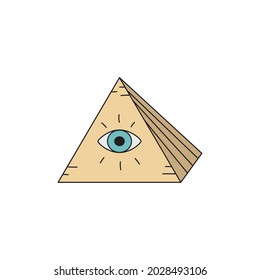 All-seeing eye, pyramid vector illustration. Hand drawn cute magical mystic symbol. Isolated.