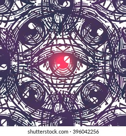 All-seeing eye seamless pattern. Hand drawn Eye symbol. Alchemy, religion, spirituality, occultism, wrapping and textiles art. Isolated vector illustration. Conspiracy theory. 