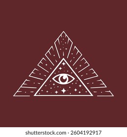 All-seeing eye, stars, radiating lines in triangle shape