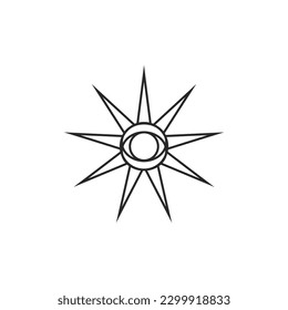 All-seeing eye in the sun vector graphic line art style, Tattoo design element, Esoteric symbol isolated.