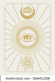 All-seeing Eye, Tarot Card With Eye And Moon Vintage, Mystic