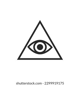 All-seeing eye in triangle vector graphic line art style, Tattoo design element, Esoteric symbol isolated.