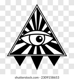 All-seeing eye. Eye in a triangle. Vector illustration isolated on transparent background.