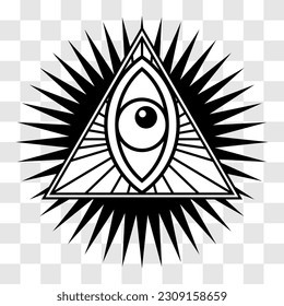 All-seeing eye. Eye in a triangle. Vector illustration isolated on transparent background.