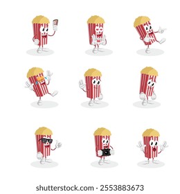 All-Set Popcorn Logo Mascot Design Ideal for Fun, Playful, and Creative Branding in the Snack, Entertainment, or Movie Industry