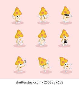 All-Set Yellow Mushroom Logo Mascot Design Perfect for Fun, Whimsical, and Creative Branding in the Food, Nature, or Organic Industry