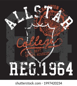 Allstar college grapihc design vector art