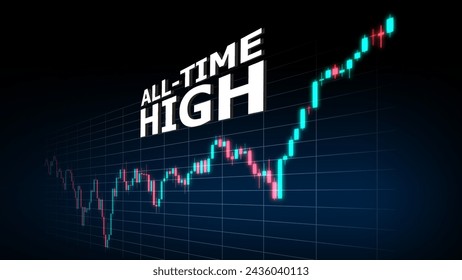 Máximo histórico. Gráfico de velas con tendencia alcista del precio más alto. El concepto del precio más alto de un instrumento de inversión. Ilustración financiera