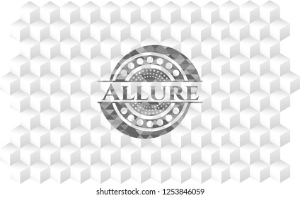 Allure realistic grey emblem with cube white background