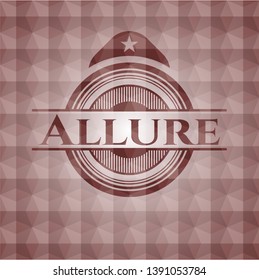 Allure red emblem with geometric background. Seamless.