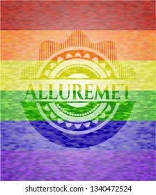 Alluremet emblem on mosaic background with the colors of the LGBT flag