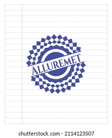 Alluremet emblem with pen effect. Blue ink. Vector Illustration. Detailed. 