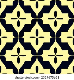 Alluring art deco pattern on a yellow background, showcasing an intricate black and yellow tilework design reminiscent of art nouveau floor patterns.