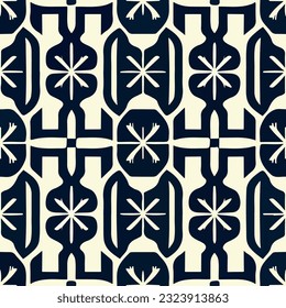 Alluring black and white art deco pattern on crisp white background, exhibiting symmetry in seamless design, ideal for fabric pattern.