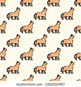 Alluring square tile with an animated animal sketch. Seamless pattern with cat on moccasin background. Design for a business card with an animal design.