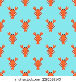 Alluring square tile with an animated animal sketch. Seamless pattern with lobster on pale cerulean background. Design for a collection of stickers with animals.