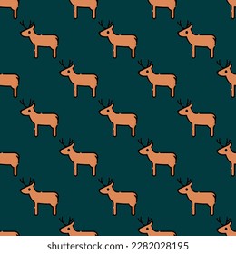 Alluring square tile with an animated animal sketch. Seamless pattern with deer on eggshell background. Design for infographics with pictures of mammals.