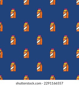Die quadratische Kachel mit einer animierten Essensskizze. Nahtloses Muster mit Milch auf unscharfem Hintergrund. Design für Webseiten, um ein zusammenhängendes und einheitliches Erscheinungsbild zu schaffen.