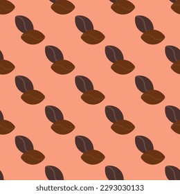 Alluring square tile with an animated food sketch. Seamless pattern with coffee  on dark salmon background. Design for websites to make them user-friendly.