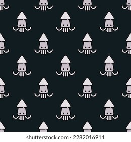 Alluring square tile displaying a delightful animal rendering. Seamless pattern with squid on dark jungle green background. Design for cups with illustrations of mammals.