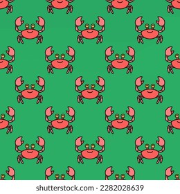 Alluring square tile displaying a delightful animal rendering. Seamless pattern with crab on medium sea green background. Design for a car decal featuring an animal portrait.