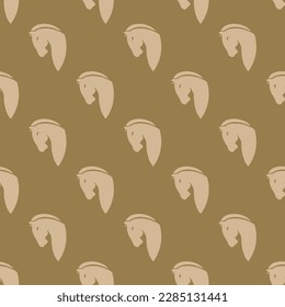 Alluring square tile displaying a delightful animal rendering. Seamless pattern with horse black head on tan background. Design for a logo with an animal portrait.