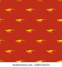 Alluring square tile displaying a delightful animal rendering. Seamless pattern with dinosaur shape of an aerosteon from side on dark pastel red background. Design for a mug with an animal pattern.