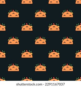 Alluring square tile displaying a delightful food rendering. Seamless pattern with taco on dark jungle green background. Design for a bacteria-resistant wrap for kebabs.