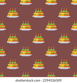 Alluring square tile displaying a delightful food rendering. Seamless pattern with tapas on moccasin background. Design for signs to grab attention.