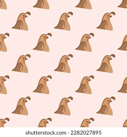 Alluring square tile sporting an exciting animal drawing. Seamless pattern with quail on unbleached silk background. Design for a children’s book cover with an animal pattern.