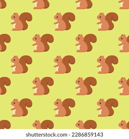 Alluring square tile sporting an exciting animal drawing. Seamless pattern with squirrel on hansa yellow background. Design for tees with illustrations of pet animals.