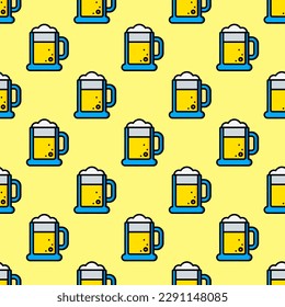 Alluring square tile sporting an exciting food drawing. Seamless pattern with beer on mellow yellow background. Design for a Passover seder plate centerpiece.