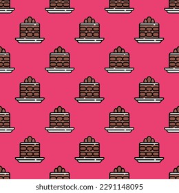 Alluring square tile sporting an exciting food drawing. Seamless pattern with tiramisu on charcoal background. Design for a Palm Sunday banner.