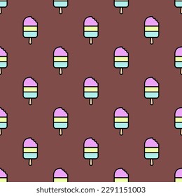 Alluring square tile sporting an exciting food drawing. Seamless pattern with popsicle on pastel brown background. Design for websites to make them look fresh and modern.